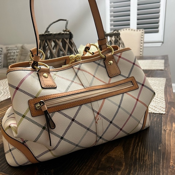 COACH cream coated canvas with multicolored accents hangbag - Picture 2 of 5